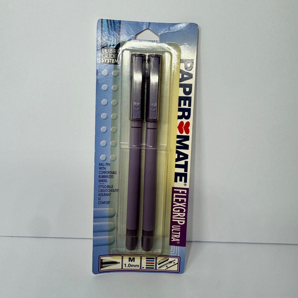 Paper Mate Flexgrip Ultra Purple Ink Ballpoint Pen 2ct Medium 1.0mm Vintage 1999